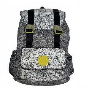 Kipling Black and White Patterned Backpack with Yellow Logo Patch b14